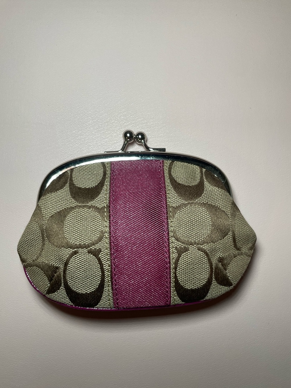 Y2K COACH Jacquard Kisslock Signature Coin Purse Brown/Purple